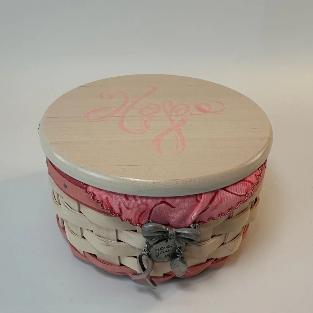 VTG Longaberger Horizon of Hope Whitewash Basket Lid Liner Charms‎ Never Give Up